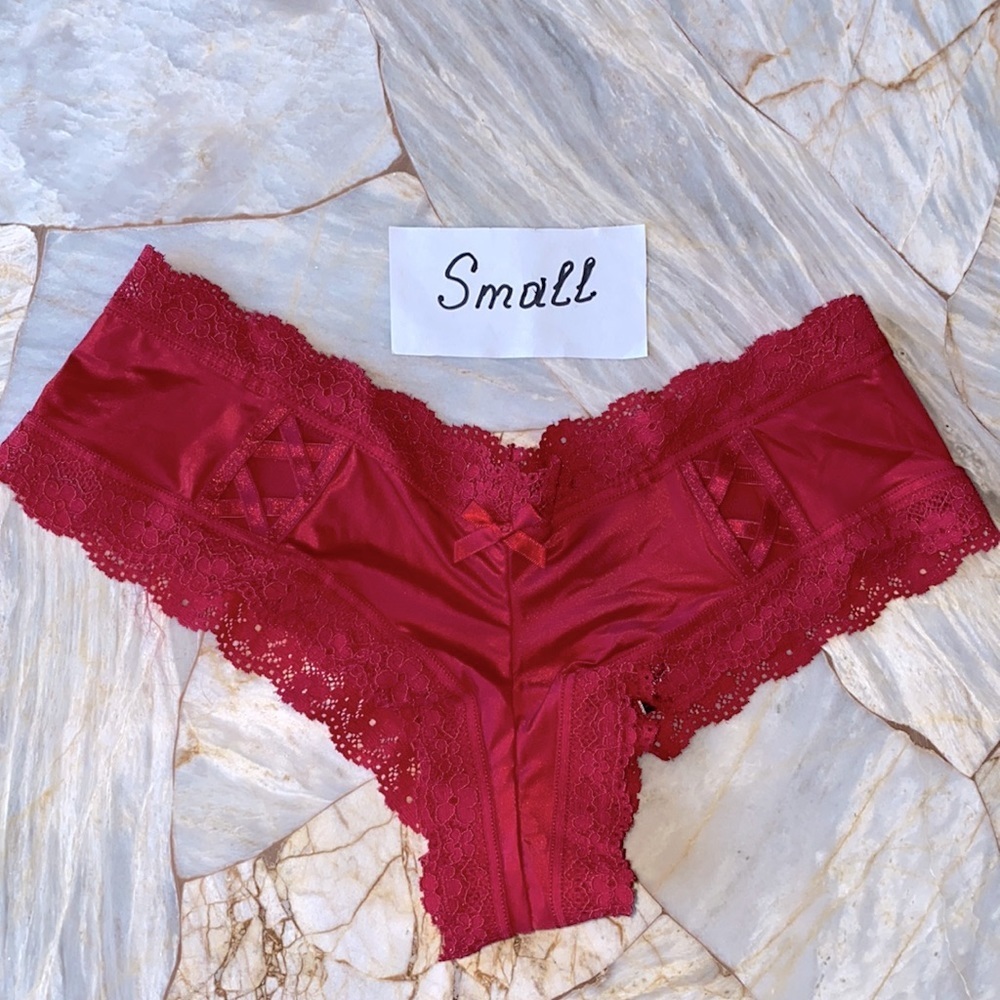 New Victoria’s Secret Cheeky Satin Panty Silky Lace Trim Crisscross Side Small
